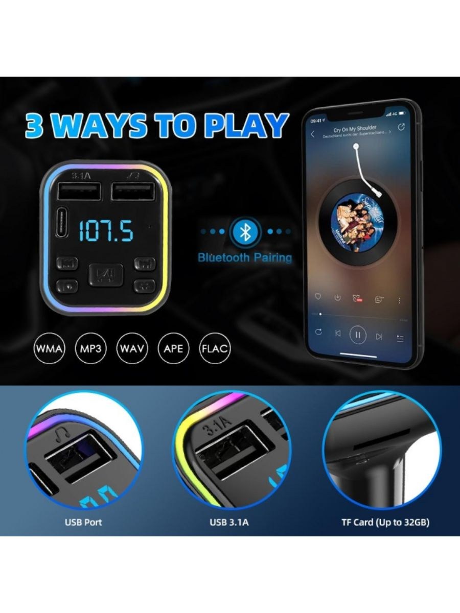 12-24V Автомобилен bluetooth 5.0 FM трансмитер