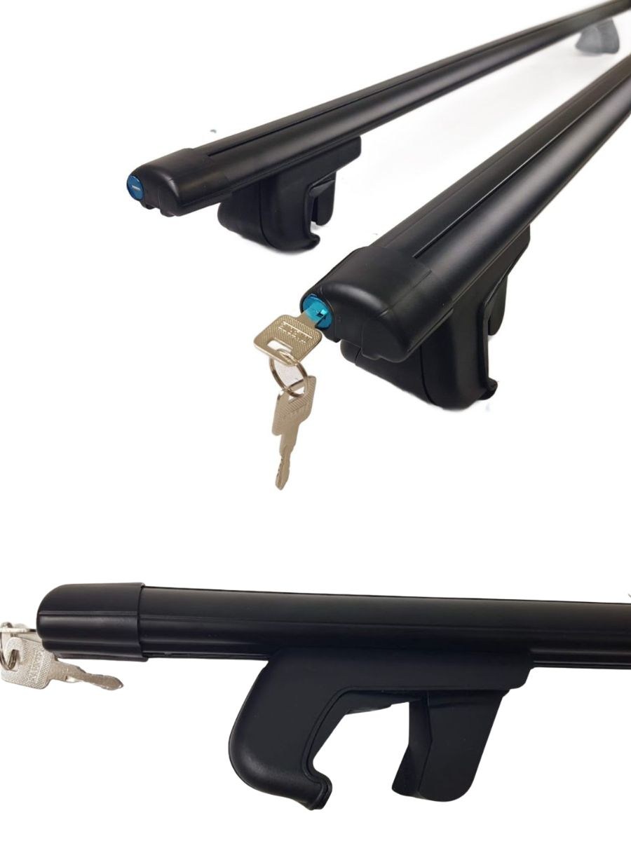 Греди напречни 120cm за багажник за кола - за стандартни надлъжни релси с отвор с ключ - черни