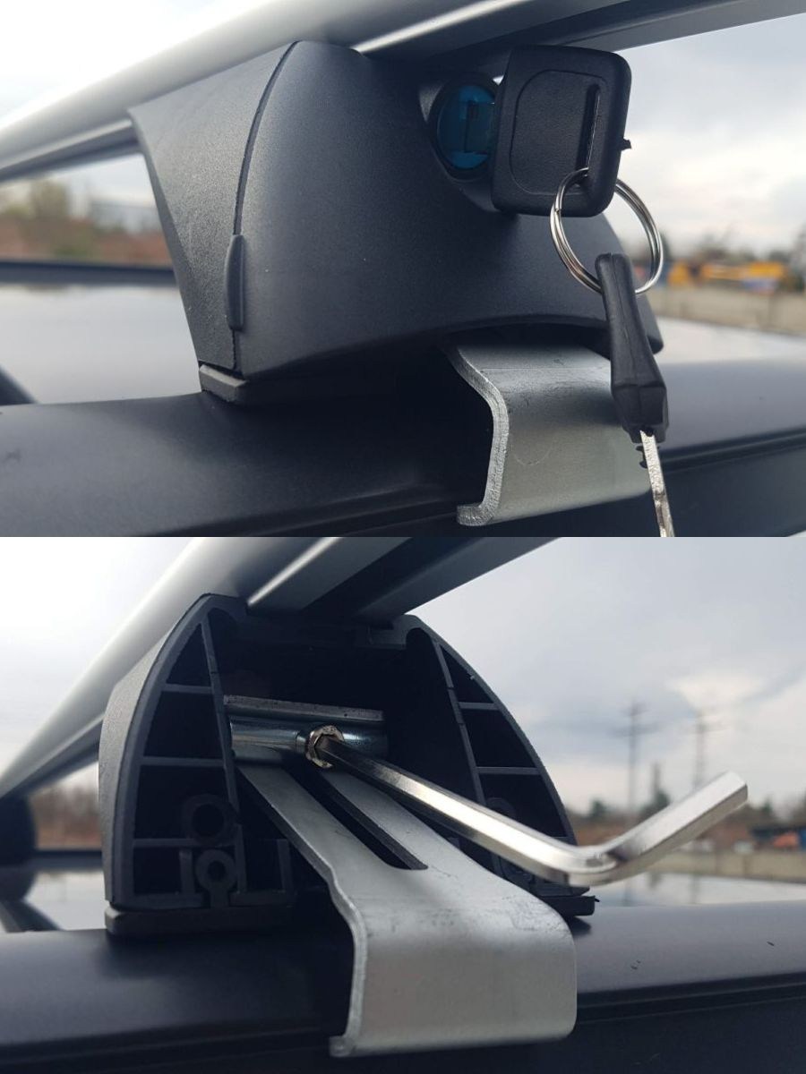 Греди напречни 120см за багажник за кола - за вградени покривни релси без отвор с ключ