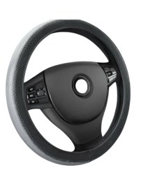 Калъф за волан от еко кожа - черно-сив, универсален 37-38 см