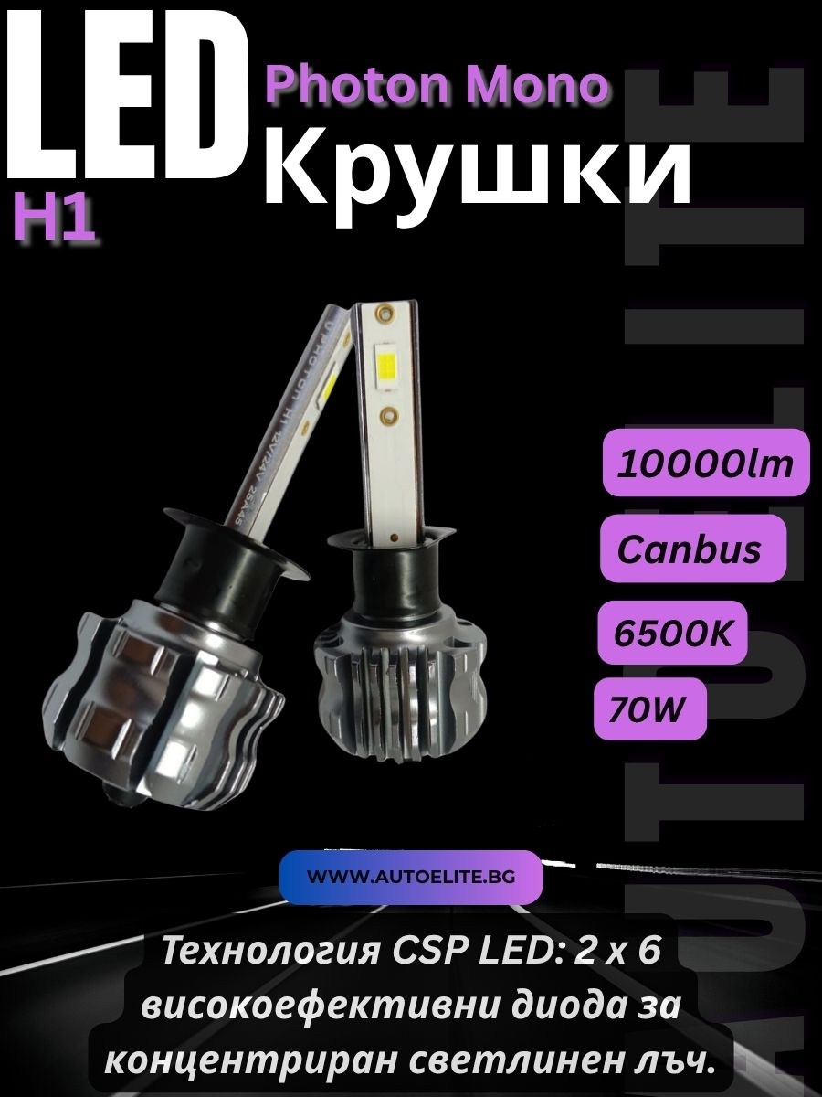 LED диодни крушки H1 / Х1 12-24V 70W 10000lm за фарове Can Bus без грешки Photon Mono LED +3 Plus