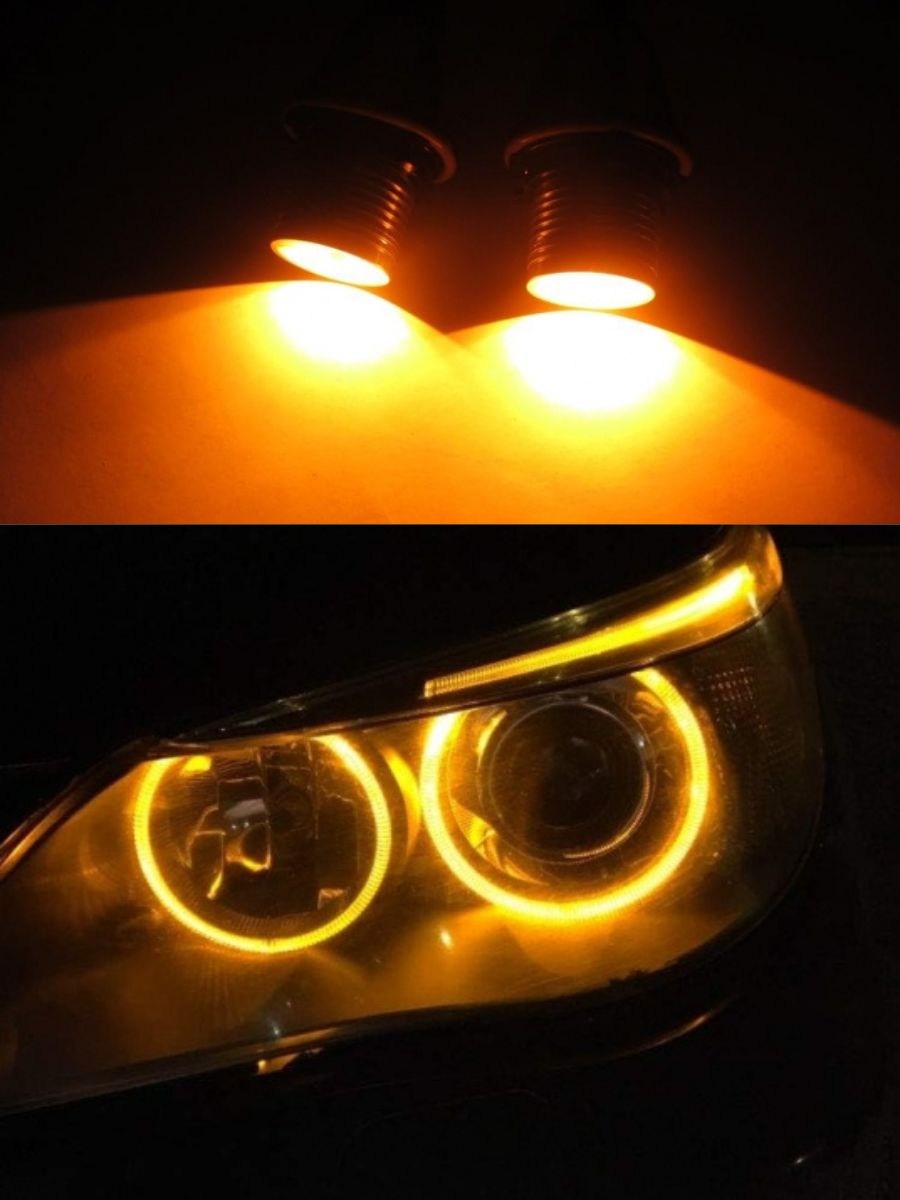 LED крушки Angel Eyes за BMW 12V-24V – жълти с Canbus без грешки