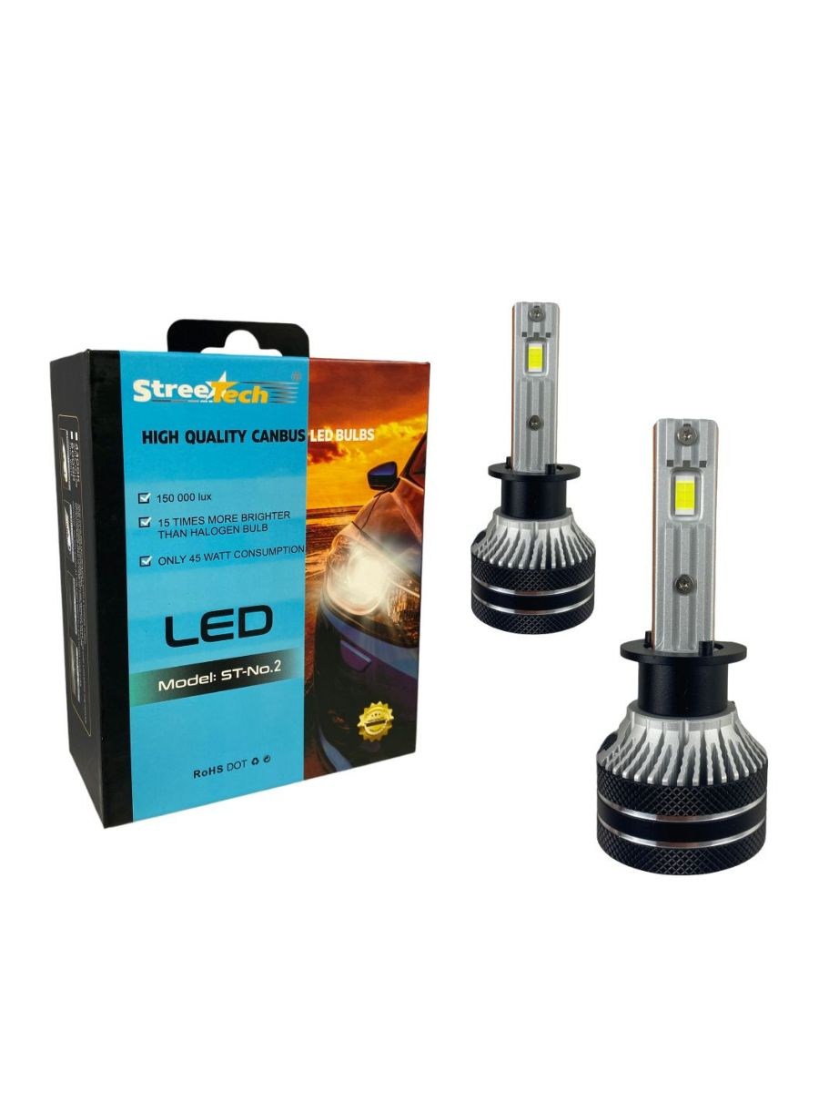 LED крушки H1 Streetech STN2 – 150 000 лукса, 45W, Canbus 6000K – 1500% повече светлина