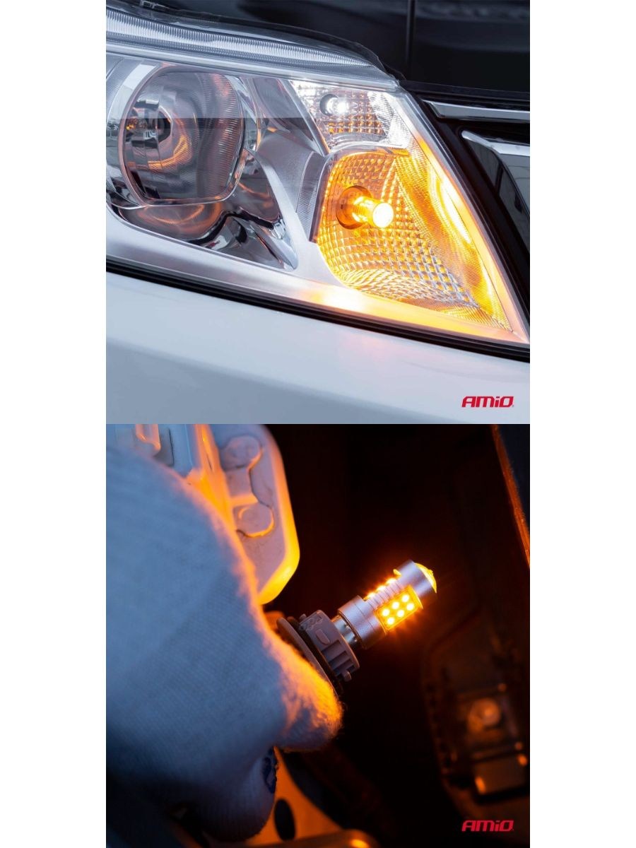 LED крушки T20 WY21W Canbus 3030 24SMD 12V-24V – оранжева светлина, комплект 2 броя