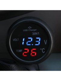 Мултифункционален дигитален уред 3 в 1 Волтметър Термометър и USB зарядно за автомобил