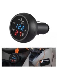 Мултифункционален дигитален уред 3 в 1 Волтметър Термометър и USB зарядно за автомобил