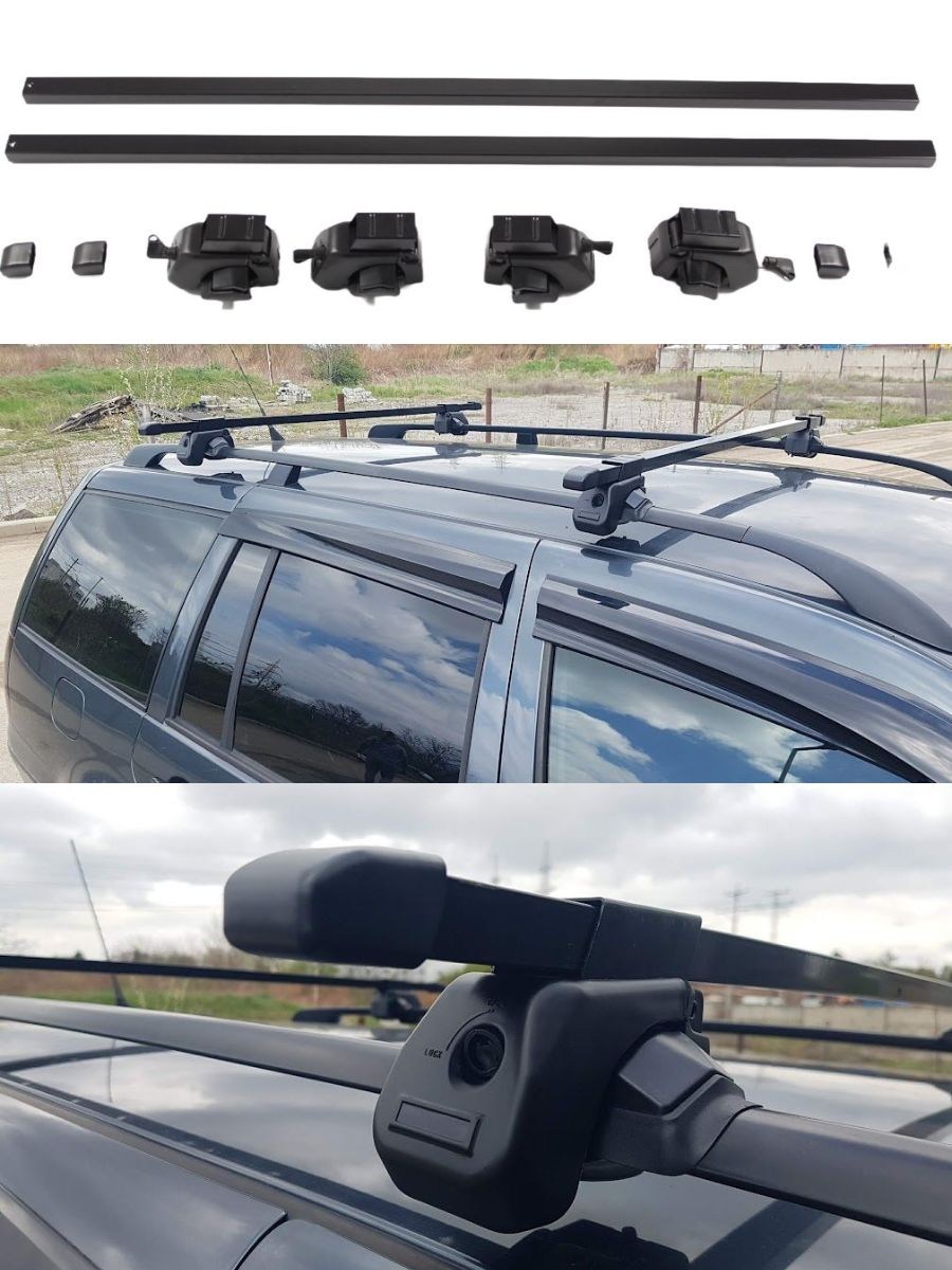 Напречни греди за багажник - за фабрични надлъжни релси с отвор - 120cm с ключ - метални