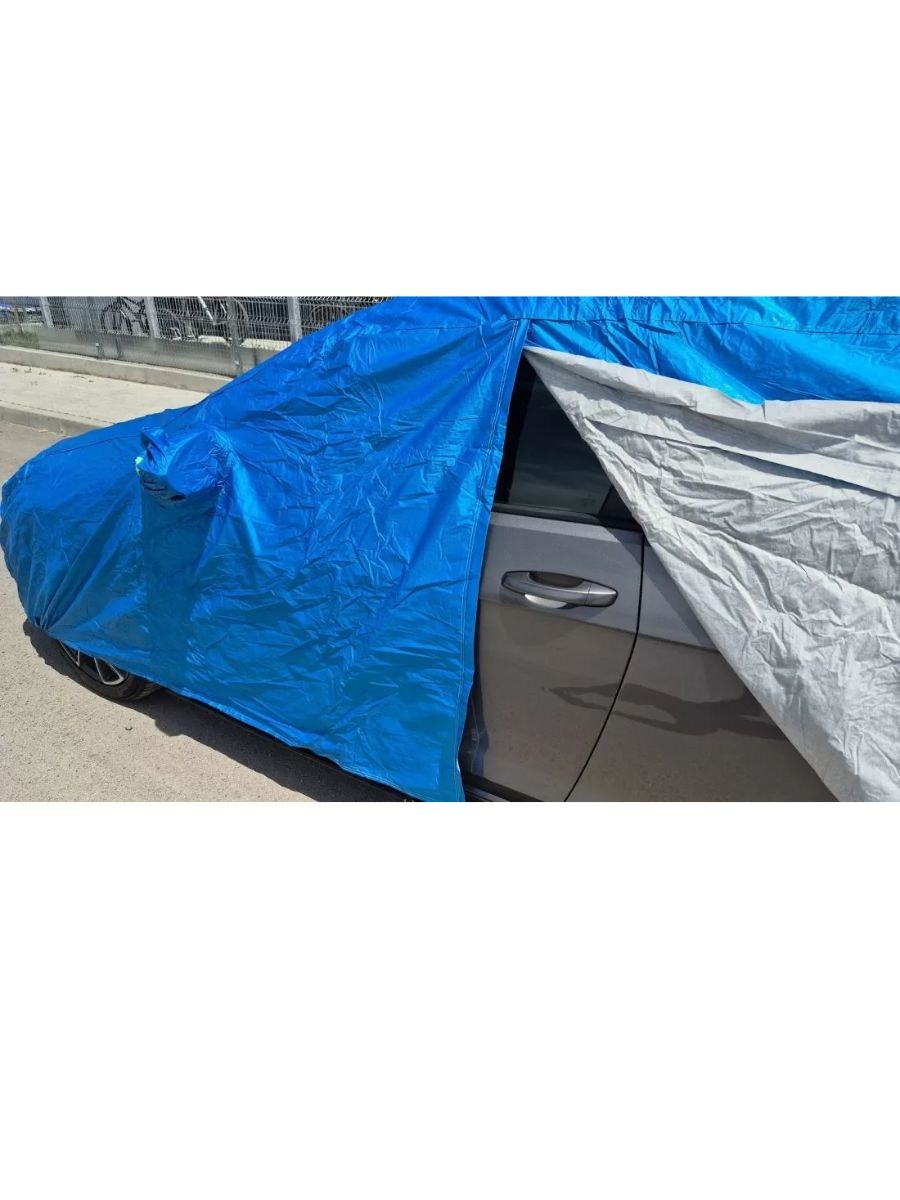 Покривало за кола ватирано отвътре, с цип за шофьорската врата и джобове за огледала 520x180x150m - размер SUV - Синьо 