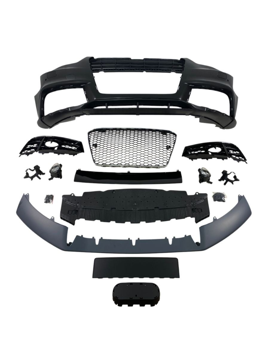 Предна броня за Audi A5 (2011-2015) с халогени - RS5 Design с хром лайсна и отвори за парктроник 