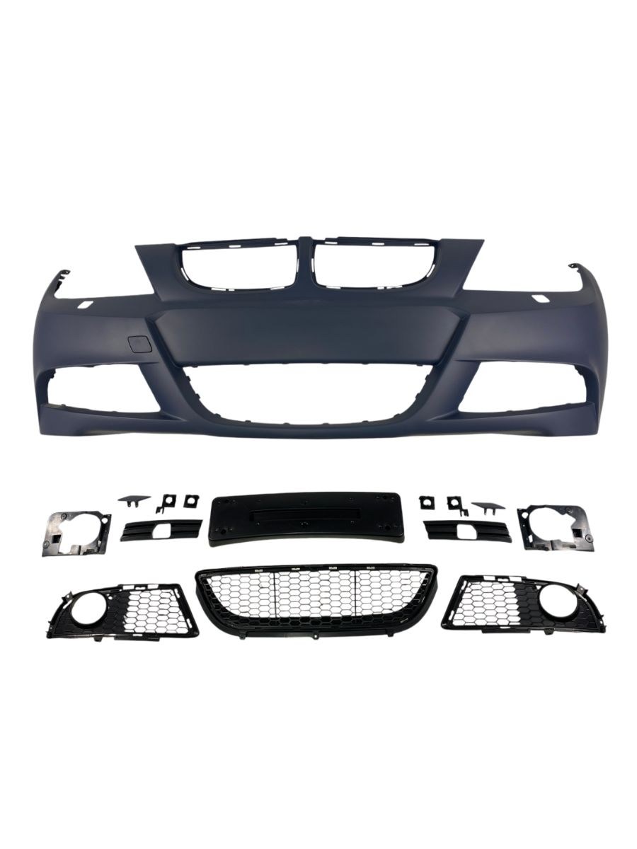 Предна броня за BMW E90 / E91 (2005-2008) - M-Tech дизайн с отвори за пръскалки, без парктроник грундирана 