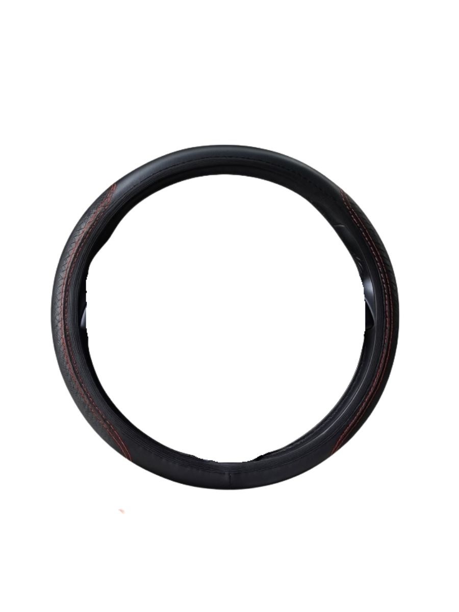 Универсален кожен калъф за волан - Черен с червени шевове 37-38 см