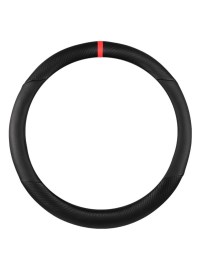 Универсaлен кожен калъф за волан с карбонов дизайн - Черен с червена лента 37-38 см